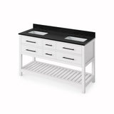 Jeffrey Alexander - 60'' White Wavecrest Vanity, double bowl, Black Granite Vanity Top, two undermount rectangle bowls - White