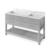 Jeffrey Alexander - 60'' Grey Wavecrest Vanity, double bowl, Calacatta Vienna Quartz Vanity Top, two undermount rectangle bowls - Grey