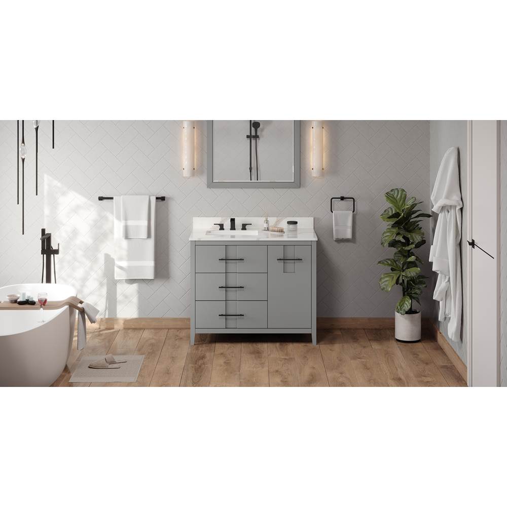 Jeffrey Alexander - 42'' Grey Katara Vanity, Left Offset, Calacatta Vienna Quartz Vanity Top, Undermount Rectangle Bowl - Grey