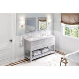 60'' Grey Wavecrest Vanity, double bowl, White Carrara Marble Vanity Top, two undermount rectangle bowls