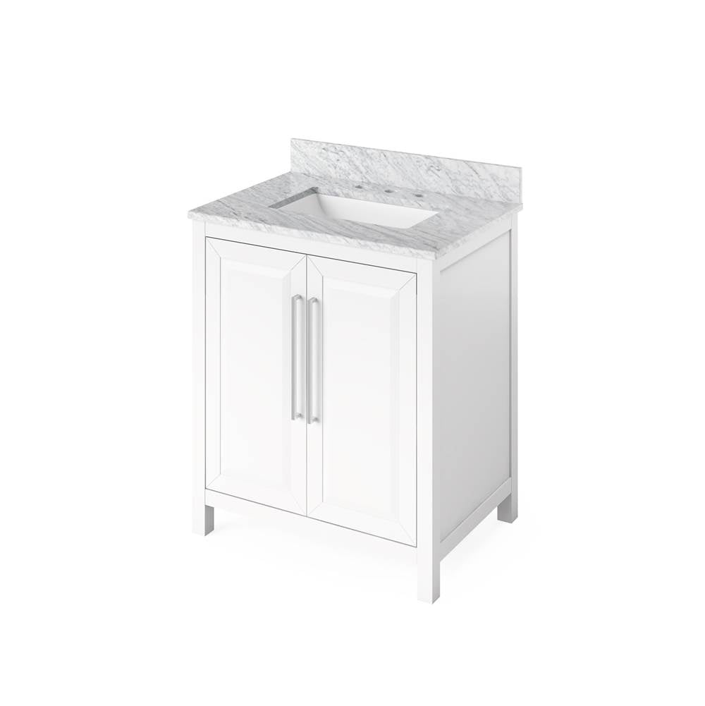 Jeffrey Alexander - 30'' White Cade Vanity, White Carrara Marble Vanity Top, undermount rectangle bowl - White