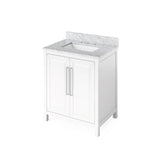 Jeffrey Alexander - 30'' White Cade Vanity, White Carrara Marble Vanity Top, undermount rectangle bowl - White