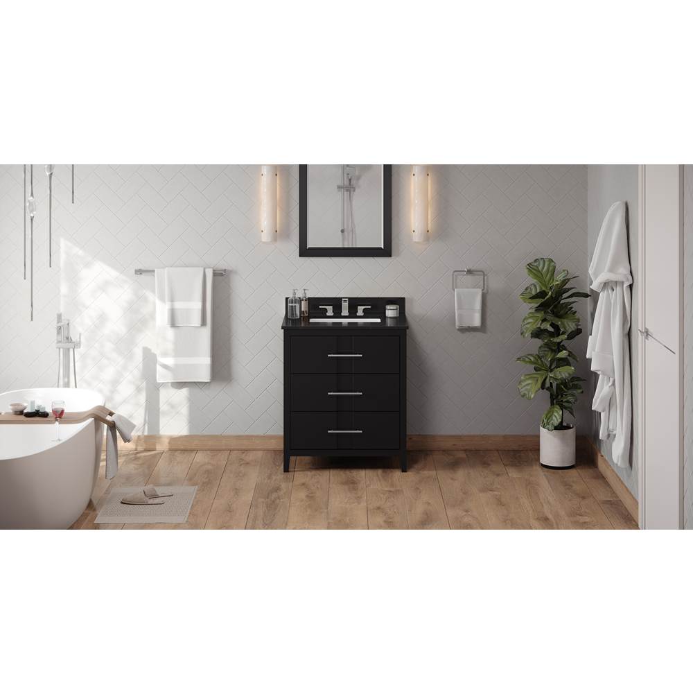 Jeffrey Alexander - 30'' Black Katara Vanity, Black Granite Vanity Top, Undermount Rectangle Bowl - Black