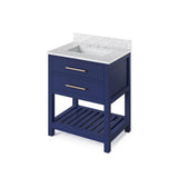 Jeffrey Alexander - 30'' Hale Blue Wavecrest Vanity, White Carrara Marble Vanity Top, undermount rectangle bowl - Hale Blue