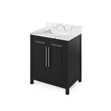 Jeffrey Alexander - 30'' Black Cade Vanity, Calacatta Vienna Quartz Vanity Top, undermount rectangle bowl - Black