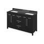 Jeffrey Alexander - 60'' Black Cade Vanity, double bowl, Black Granite Vanity Top, two undermount rectangle bowls - Black