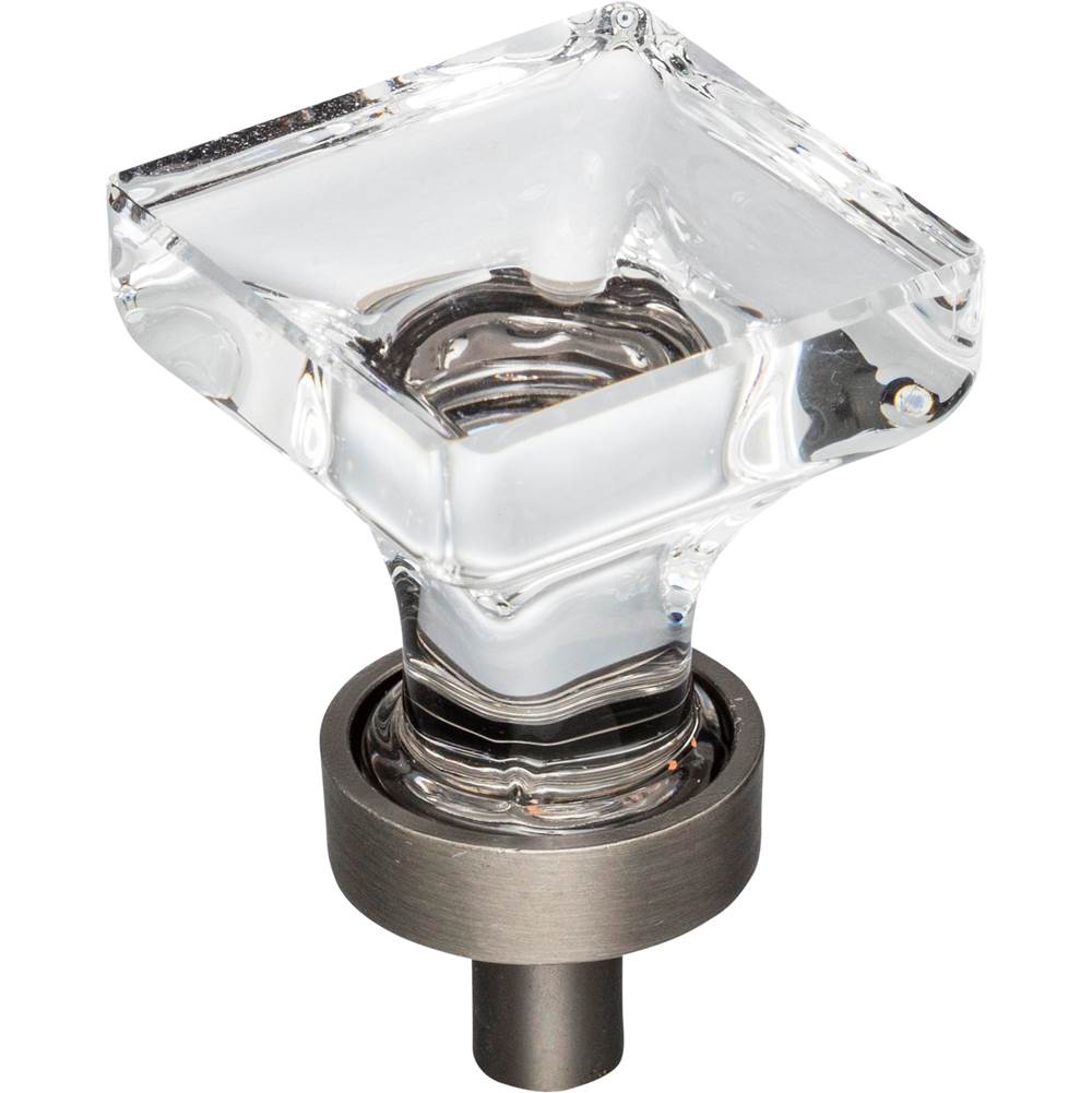 Jeffrey Alexander - 1'' Overall Length Brushed Pewter Square Glass Harlow Cabinet Knob - Brushed Pewter
