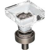 Jeffrey Alexander - 1'' Overall Length Brushed Pewter Square Glass Harlow Cabinet Knob - Brushed Pewter