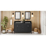 Jeffrey Alexander - 60'' Black Theodora Vanity, Double Bowl, Black Granite Vanity Top, Two Undermount Rectangle Bowls - Black