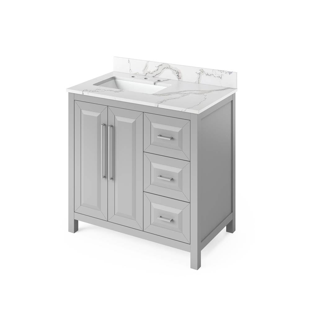 Jeffrey Alexander - 36'' Grey Cade Vanity, left offset, Calacatta Vienna Quartz Vanity Top, undermount rectangle bowl - Grey