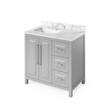 Jeffrey Alexander - 36'' Grey Cade Vanity, left offset, Calacatta Vienna Quartz Vanity Top, undermount rectangle bowl - Grey
