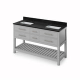 Jeffrey Alexander - 60'' Grey Wavecrest Vanity, double bowl, Black Granite Vanity Top, two undermount rectangle bowls - Grey
