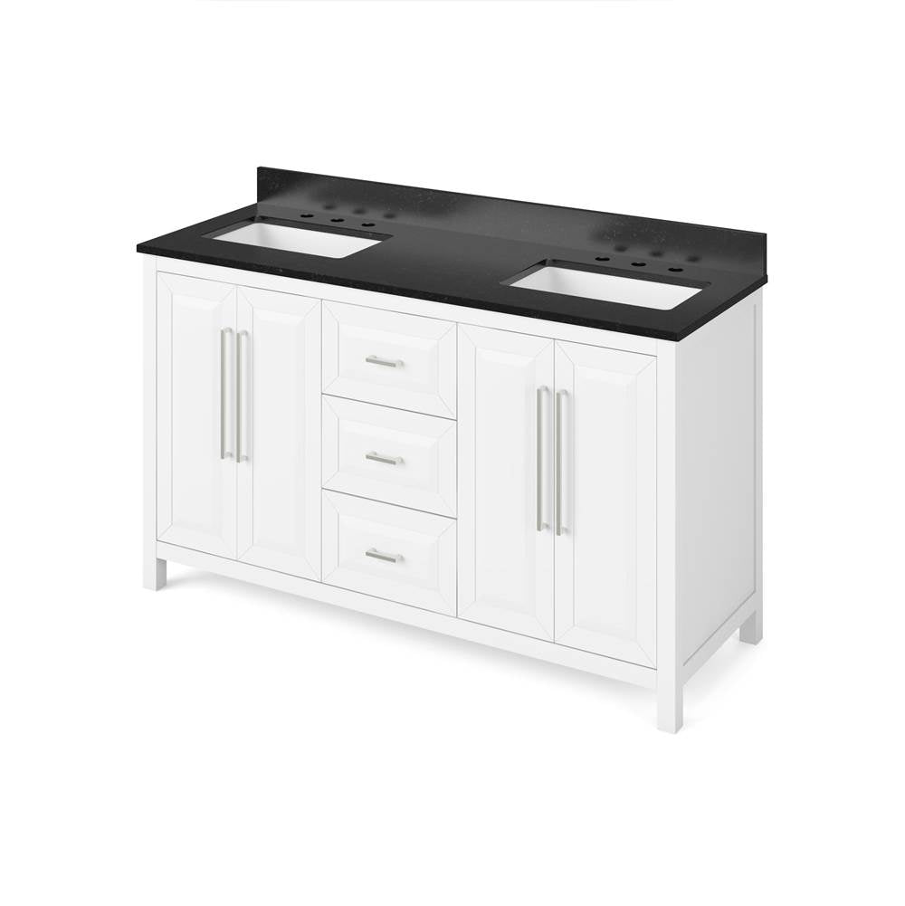 Jeffrey Alexander - 60'' White Cade Vanity, double bowl, Black Granite Vanity Top, undermount rectangle bowl - White