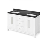 Jeffrey Alexander - 60'' White Cade Vanity, double bowl, Black Granite Vanity Top, undermount rectangle bowl - White