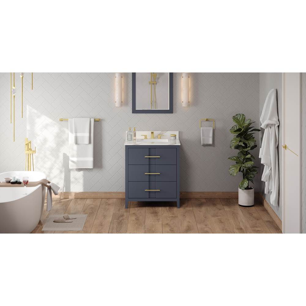 Jeffrey Alexander - 30'' Blue Steel Katara Vanity, Calacatta Vienna Quartz Vanity Top, Undermount Rectangle Bowl - Blue Steel