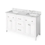 Jeffrey Alexander - 60'' White Chatham Vanity, double bowl, Calacatta Vienna Quartz Vanity Top, two undermount rectangle bowls - White