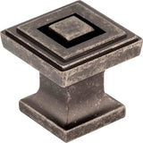 Jeffrey Alexander - 1'' Overall Length Distressed Pewter Square Delmar Cabinet Knob - Distressed Pewter