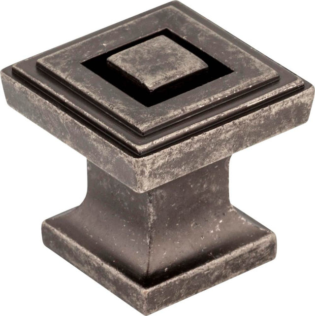 Jeffrey Alexander - 1'' Overall Length Distressed Pewter Square Delmar Cabinet Knob - Distressed Pewter