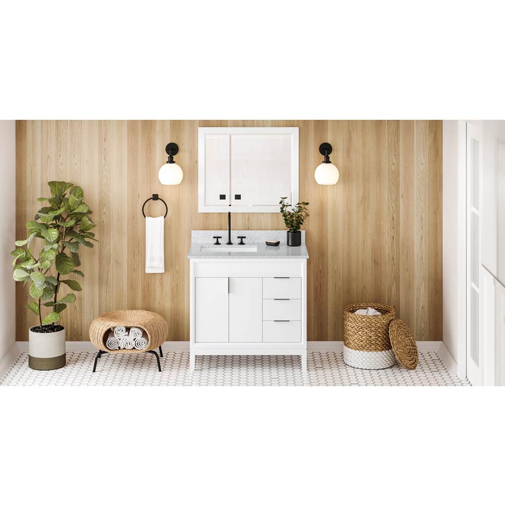 Jeffrey Alexander - 36'' White Theodora Vanity, Left Offset, White Carrara Marble Vanity Top, Undermount Rectangle Bowl - White