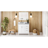 Jeffrey Alexander - 36'' White Theodora Vanity, Left Offset, White Carrara Marble Vanity Top, Undermount Rectangle Bowl - White