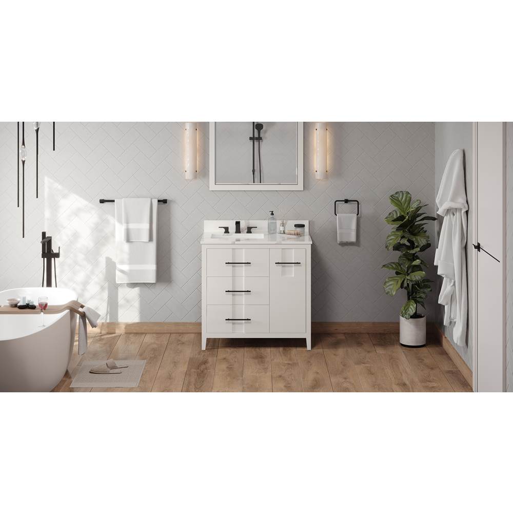 Jeffrey Alexander - 36'' White Katara Vanity, Left Offset, Calacatta Vienna Quartz Vanity Top, Undermount Rectangle Bowl - White