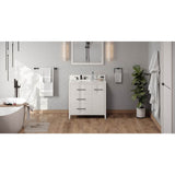 Jeffrey Alexander - 36'' White Katara Vanity, Left Offset, Calacatta Vienna Quartz Vanity Top, Undermount Rectangle Bowl - White