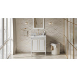 Jeffrey Alexander - 30'' White Percival Vanity, White Carrara Marble Vanity Top, Undermount Rectangle Bowl - White