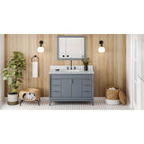 Jeffrey Alexander - 48'' Blue Steel Theodora Vanity, White Carrara Marble Vanity Top, Undermount Rectangle Bowl - Blue Steel