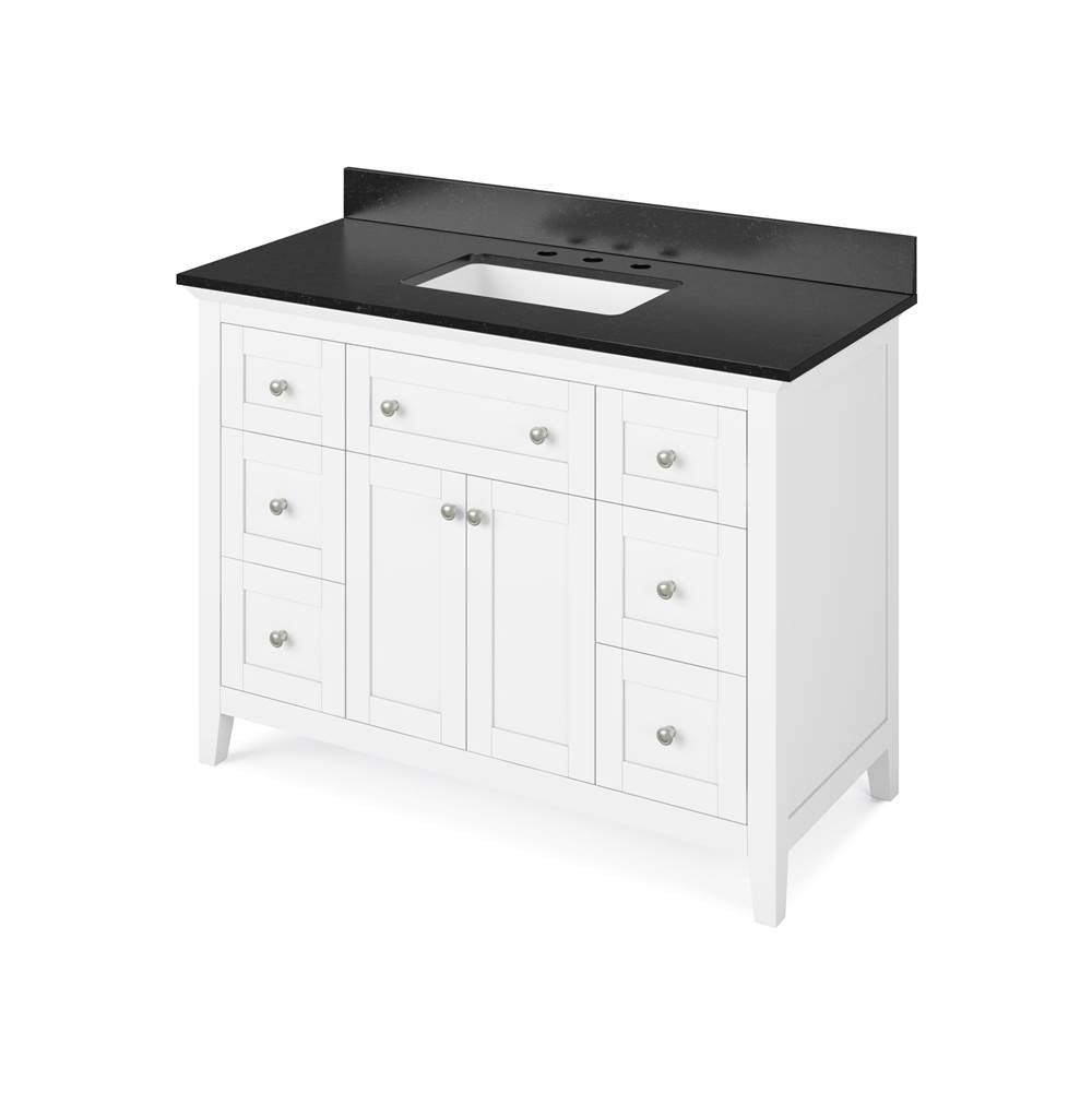 Jeffrey Alexander - 48'' White Chatham Vanity, Black Granite Vanity Top, undermount rectangle bowl - White