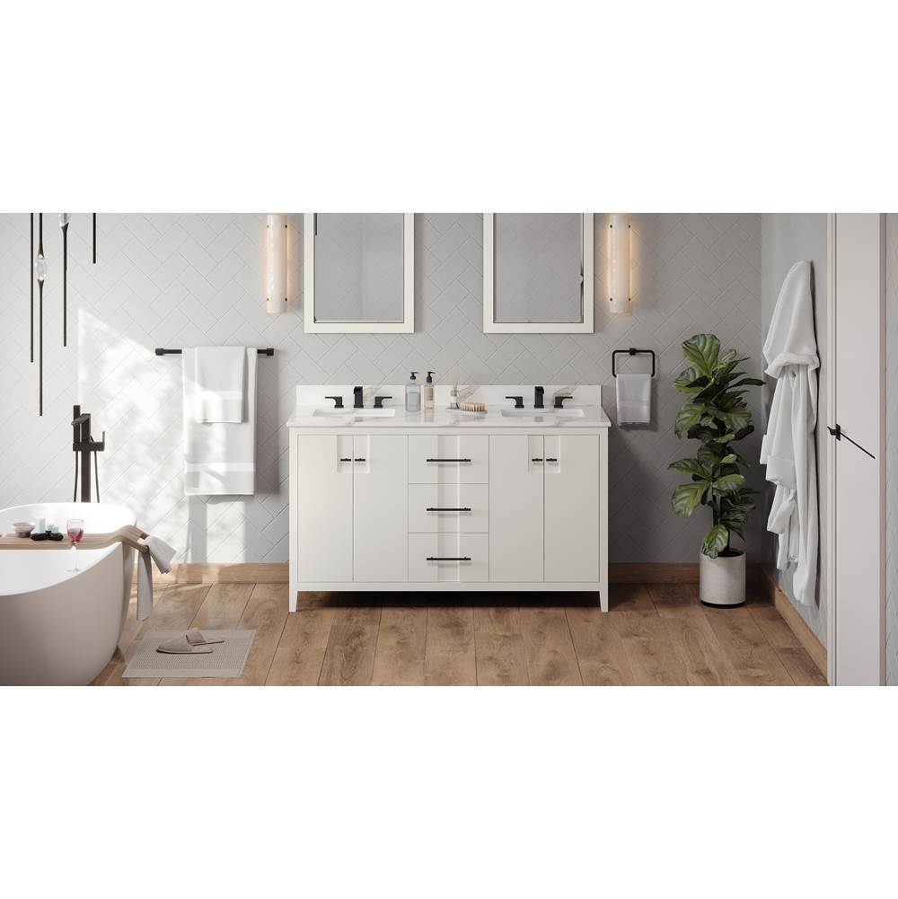 Jeffrey Alexander - 60'' White Katara Vanity, Double Bowl, Calacatta Vienna Quartz Vanity Top, Two Undermount Rectangle Bowls - White