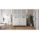 Jeffrey Alexander - 60'' White Katara Vanity, Double Bowl, Calacatta Vienna Quartz Vanity Top, Two Undermount Rectangle Bowls - White