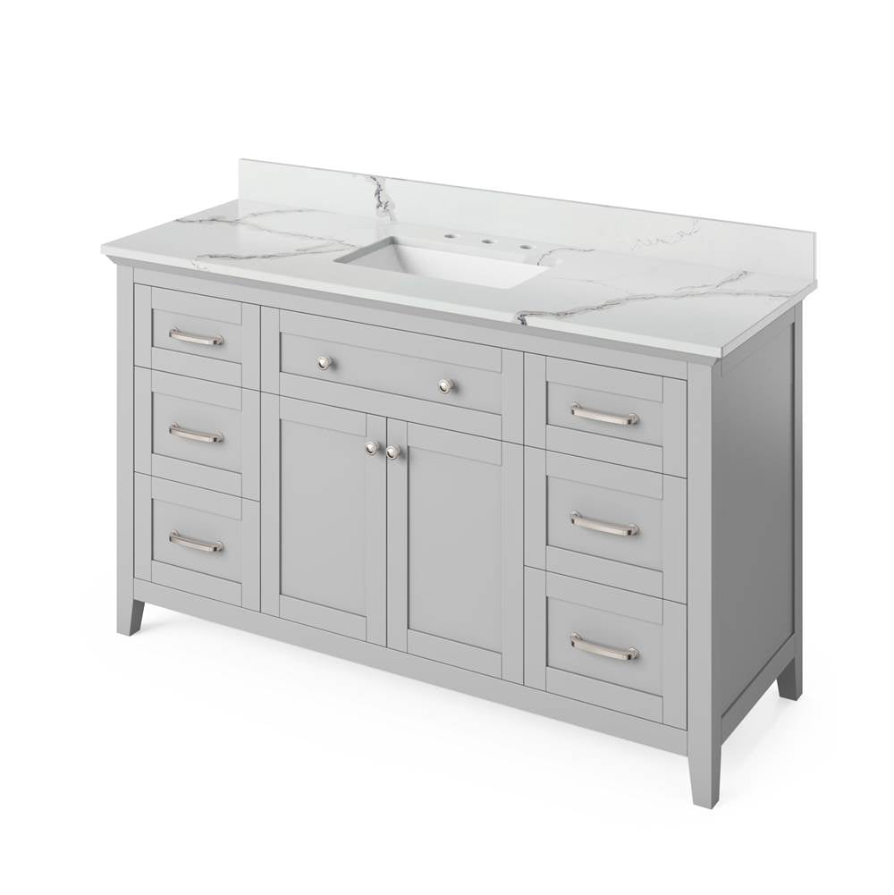 Jeffrey Alexander - 60'' Grey Chatham Vanity, Calacatta Vienna Quartz Vanity Top, undermount rectangle bowl - Grey