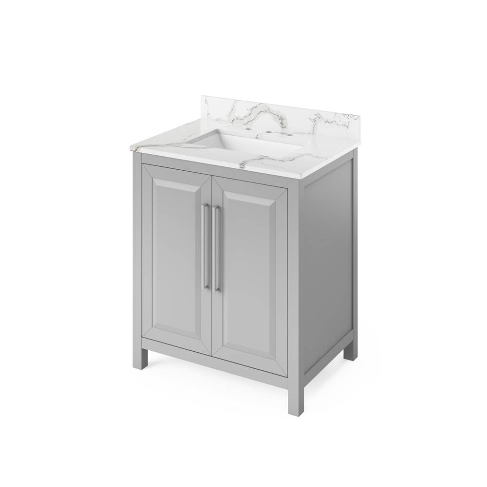 Jeffrey Alexander - 30'' Grey Cade Vanity, Calacatta Vienna Quartz Vanity Top, undermount rectangle bowl - Grey