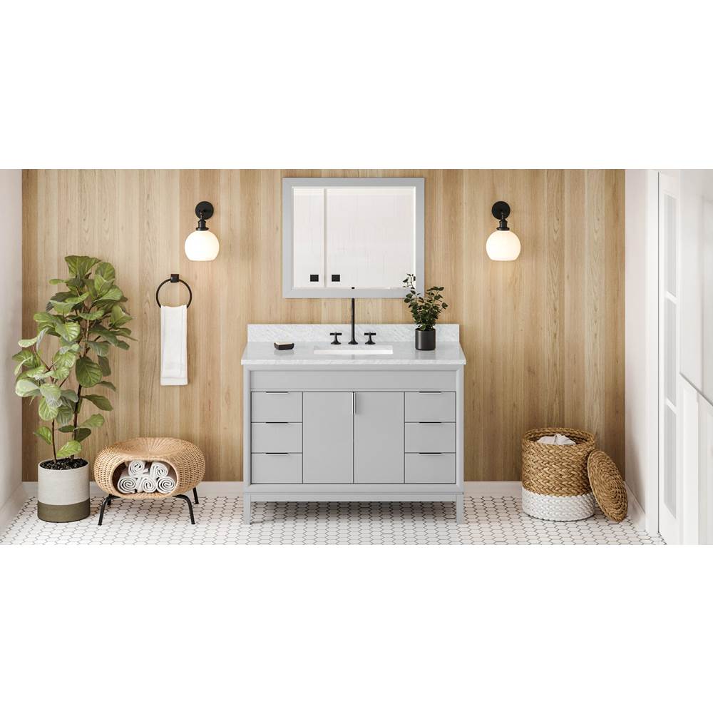 Jeffrey Alexander - 48'' Grey Theodora Vanity, White Carrara Marble Vanity Top, Undermount Rectangle Bowl - Grey