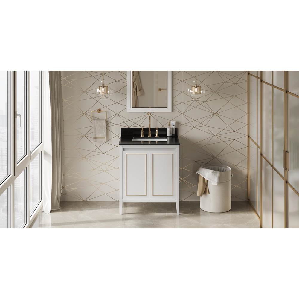 Jeffrey Alexander - 30'' White Percival Vanity, Black Granite Vanity Top, Undermount Rectangle Bowl - White