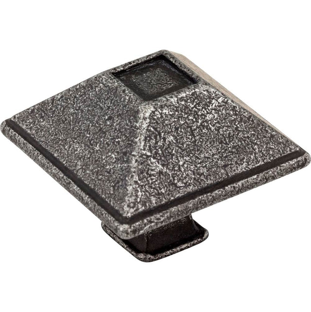 Jeffrey Alexander - 1-1/2'' Overall Length Distressed Antique Silver Square Tahoe Cabinet Knob - Distressed Antique Silver