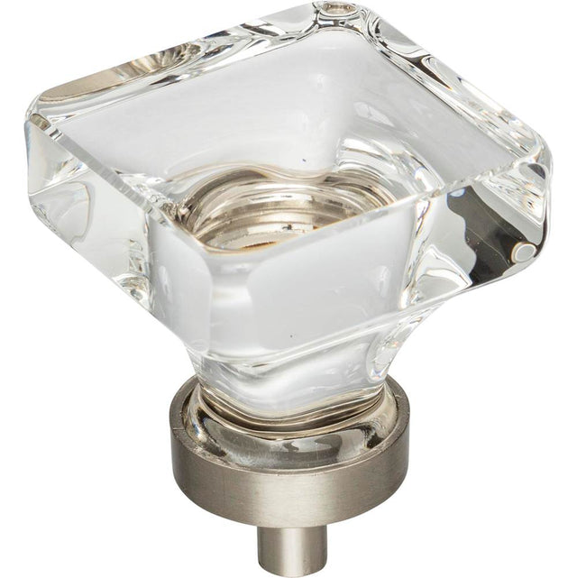 Jeffrey Alexander - 1-3/8'' Overall Length Satin Nickel Square Glass Harlow Cabinet Knob - Satin Nickel