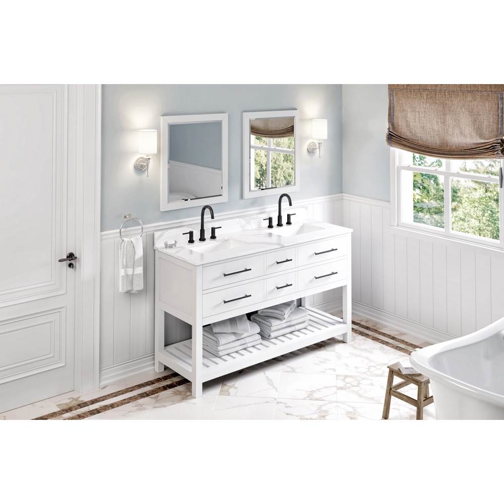 60'' Grey Wavecrest Vanity, double bowl, Calacatta Vienna Quartz Vanity Top, two undermount rectangle bowls