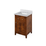 Jeffrey Alexander - 24'' Chocolate Chatham Vanity, White Carrara Marble Vanity Top, undermount rectangle bowl - Chocolate