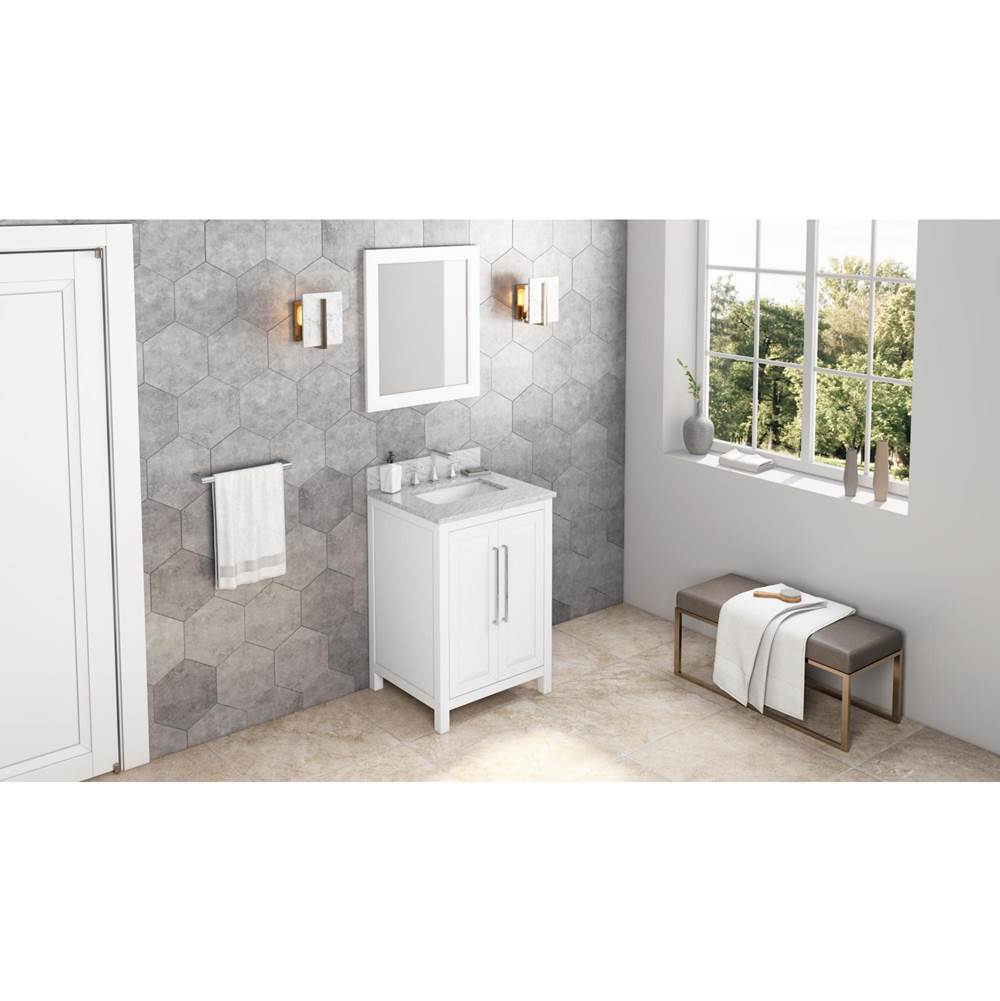 Jeffrey Alexander - 24'' White Cade Vanity, White Carrara Marble Vanity Top, undermount rectangle bowl - White