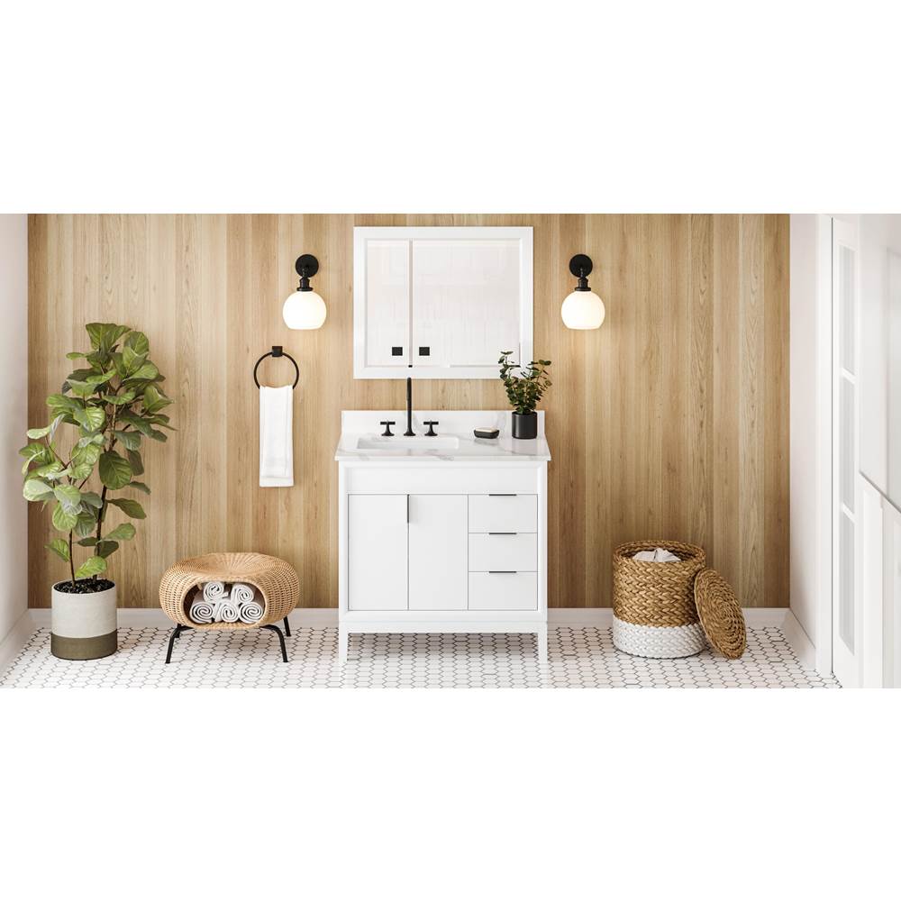 Jeffrey Alexander - 36'' White Theodora Vanity, Left Offset, Calacatta Vienna Quartz Vanity Top, Undermount Rectangle Bowl - White