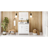 Jeffrey Alexander - 36'' White Theodora Vanity, Left Offset, Calacatta Vienna Quartz Vanity Top, Undermount Rectangle Bowl - White