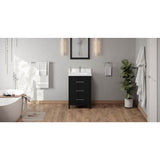 Jeffrey Alexander - 24'' Black Katara Vanity, White Quartz Vanity Top, Undermount Rectangle Bowl - Black