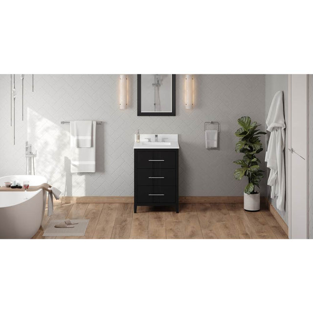 Jeffrey Alexander - 24'' Black Katara Vanity, White Quartz Vanity Top, Undermount Rectangle Bowl - Black