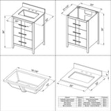 24'' Black Katara Vanity, White Quartz Vanity Top, Undermount Rectangle Bowl