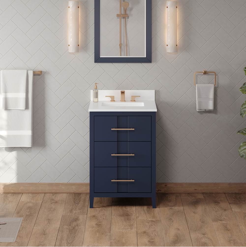 24'' Black Katara Vanity, White Quartz Vanity Top, Undermount Rectangle Bowl