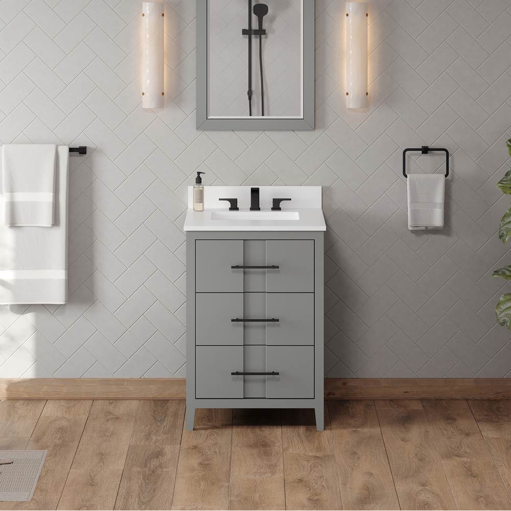 24'' Black Katara Vanity, White Quartz Vanity Top, Undermount Rectangle Bowl