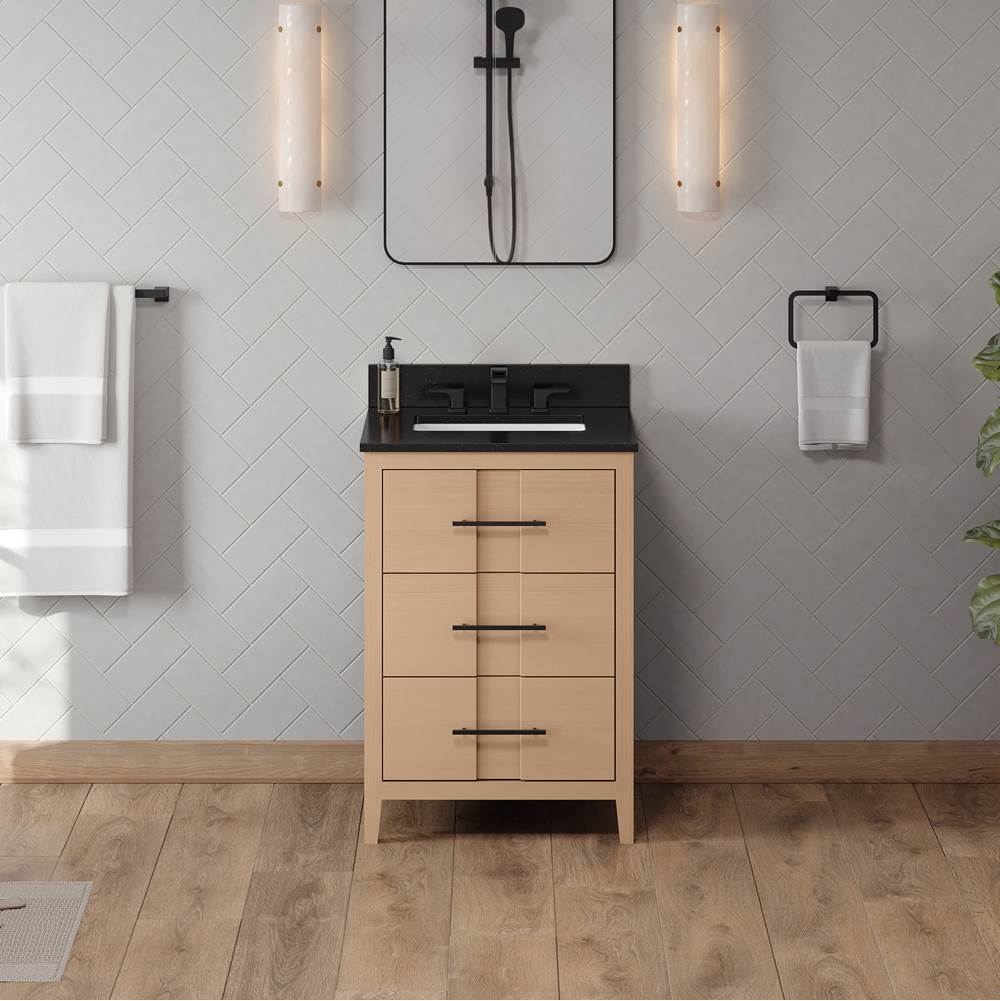 24'' Black Katara Vanity, Black Granite Vanity Top, Undermount Rectangle Bowl