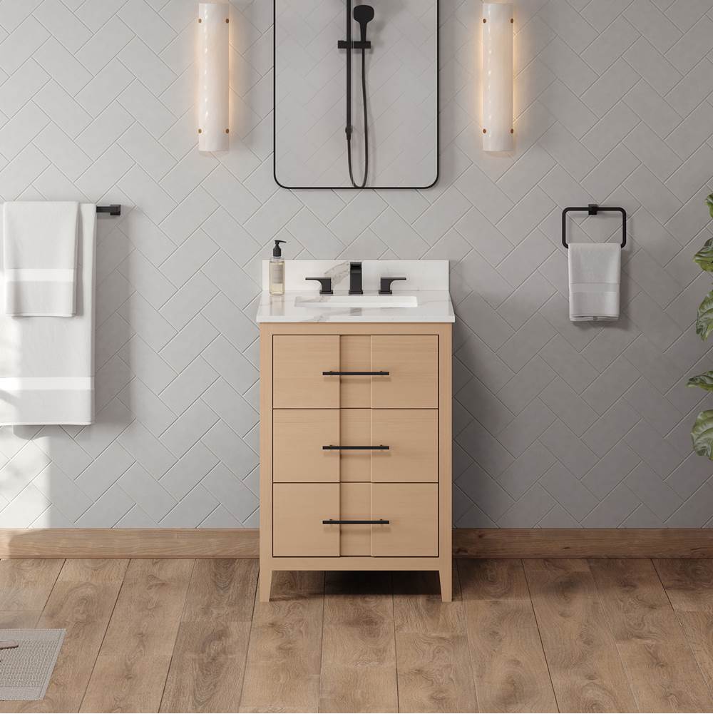 24'' Black Katara Vanity, Calacatta Vienna Quartz Vanity Top, Undermount Rectangle Bowl