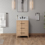 24'' Black Katara Vanity, White Carrara Marble Vanity Top, Undermount Rectangle Bowl